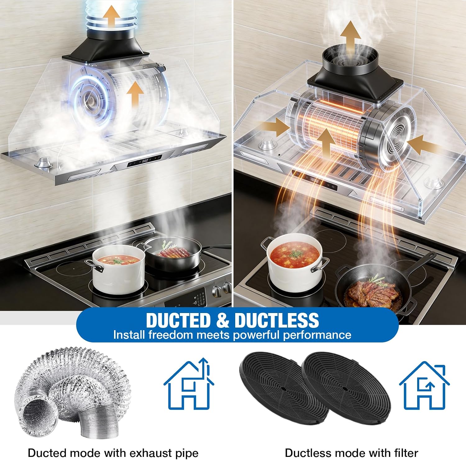 Detalle 1 de Weceleh 305A 30-Inch Insert Range Hood, 900 CFM, Gesture and Touch Controls