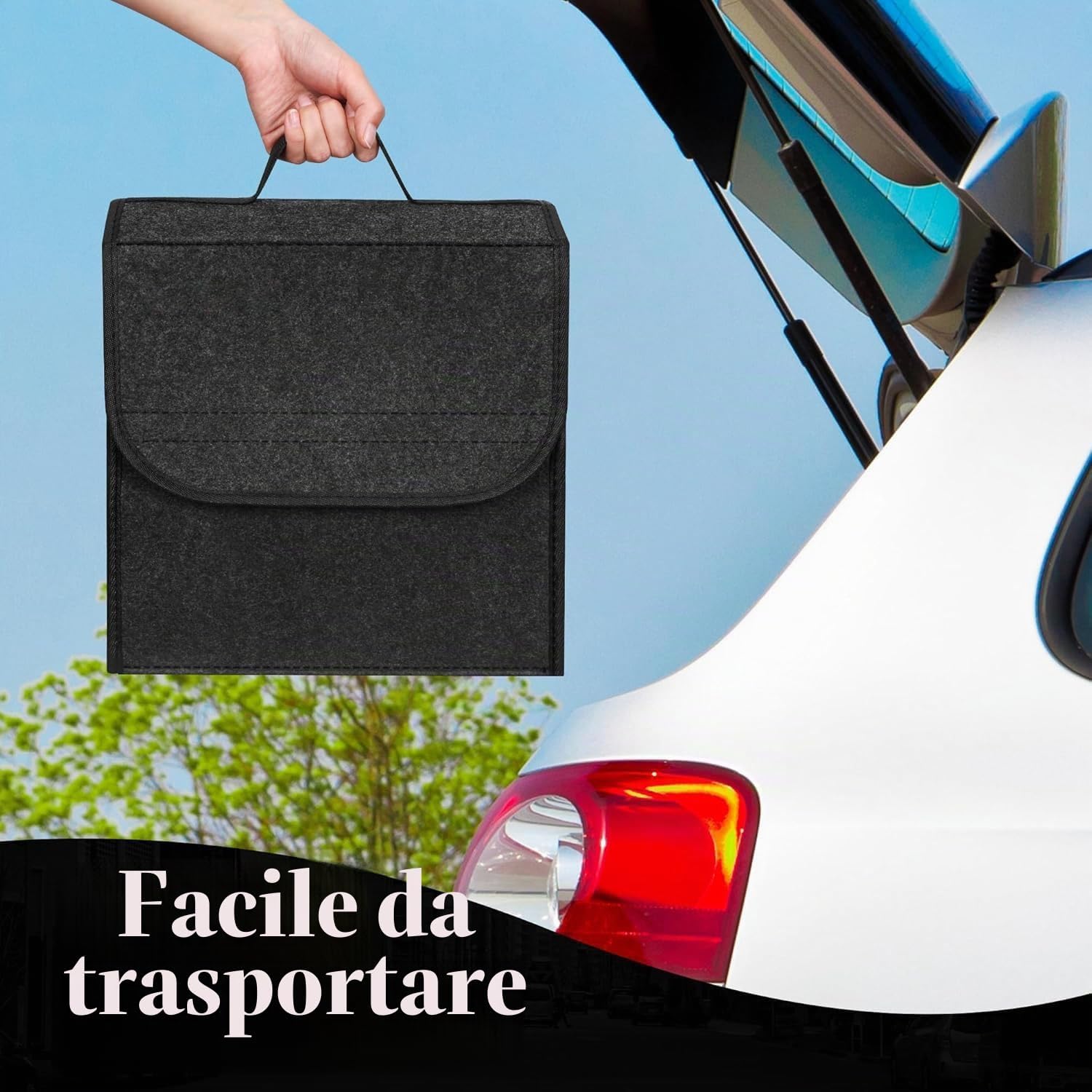 Detalle de Einesin Borsa organizer per bagagliaio auto con pannelli laterali rinforzati in feltro nero