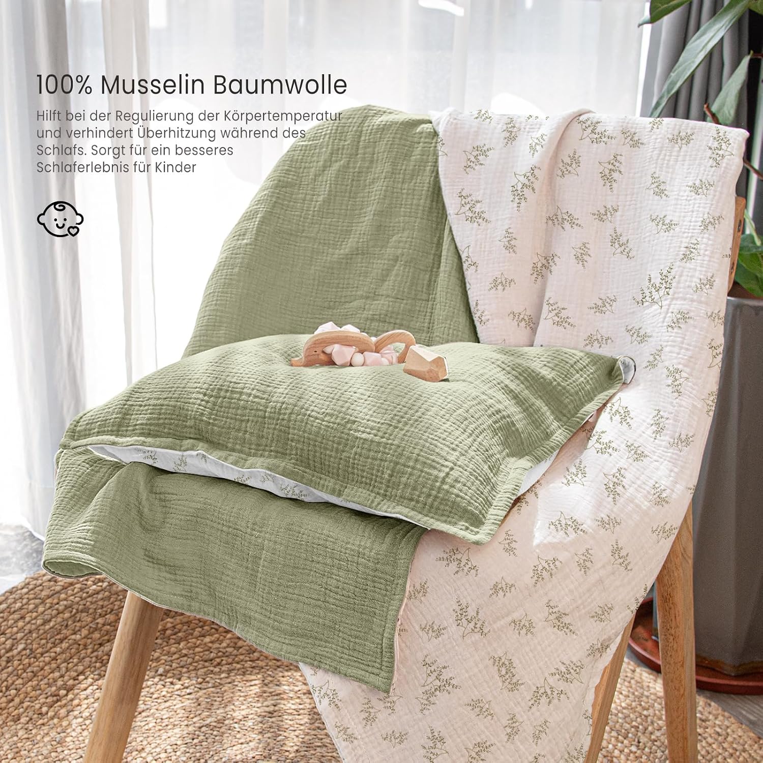 Thumbnail 5 de lulumoon Kinderbettwäsche 100x135 + 40x60 aus Musselin – OEKO-TEX Standard, unsichtbarer Reißverschluss