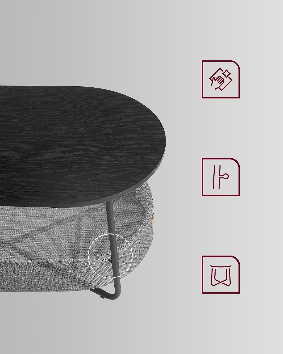 Thumbnail 3 de VASAGLE LCT222B56 Oval Coffee Table with Fabric Storage Basket