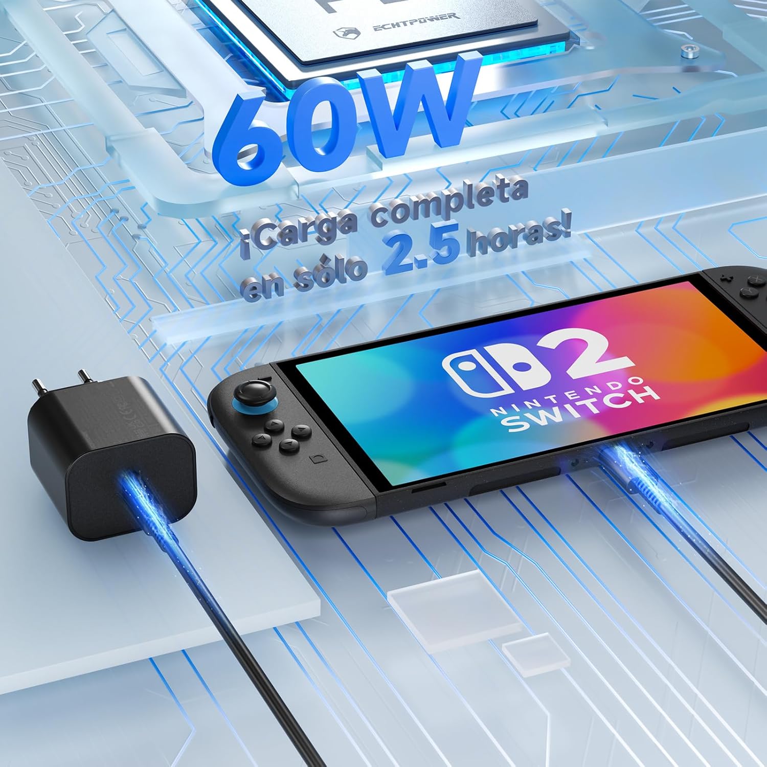 Thumbnail 2 de ECHTPower 60W Cargador para Switch 2 20V 3A