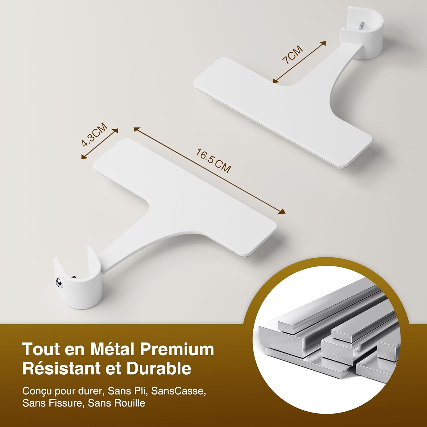 Detalle 2 de Support de tringle de rideaux niffgaff sans perçage, fixation autocollante (barres 19 à 28 mm) – lot de 2