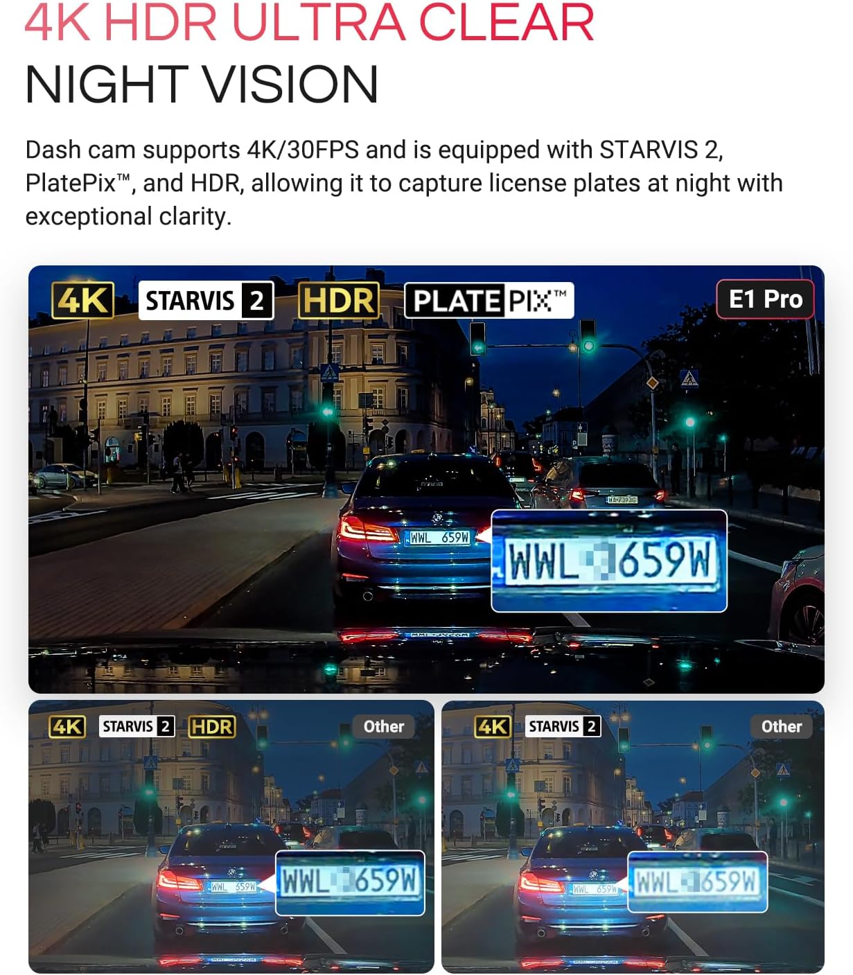 Thumbnail 2 de VANTRUE E1 Pro 4K HDR Front Dash Cam with Sony STARVIS 2, 5G WiFi, GPS & Voice Control