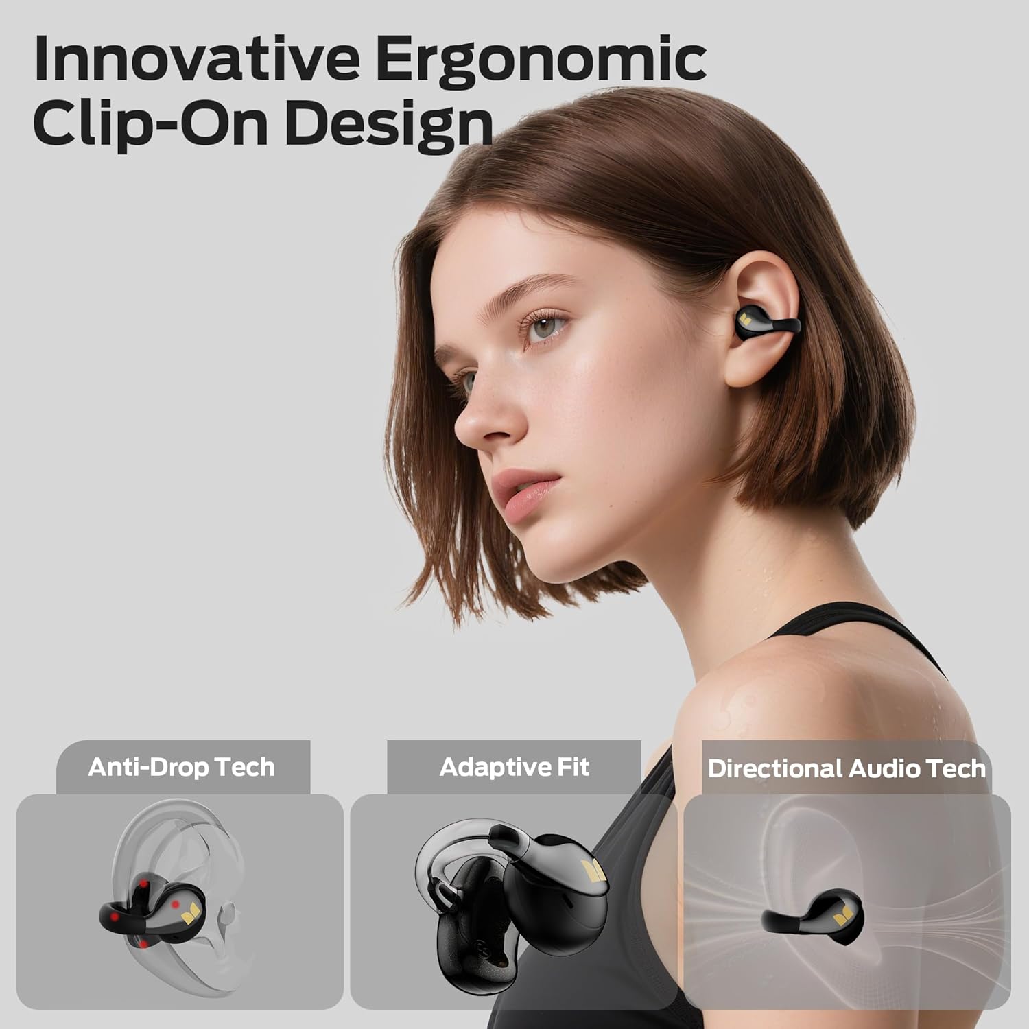 Detalle 2 de Monster AC225 Open Ear Earbuds with Bluetooth 6.0, ENC Mic, 36H Playtime, IPX6 (Black)
