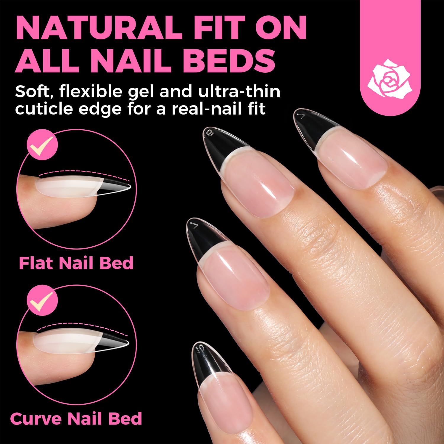Thumbnail 3 de UNA GELLA Medium Almond Gel Nail Tips, 504-Piece Pre-Etched Clear Full-Cover Set
