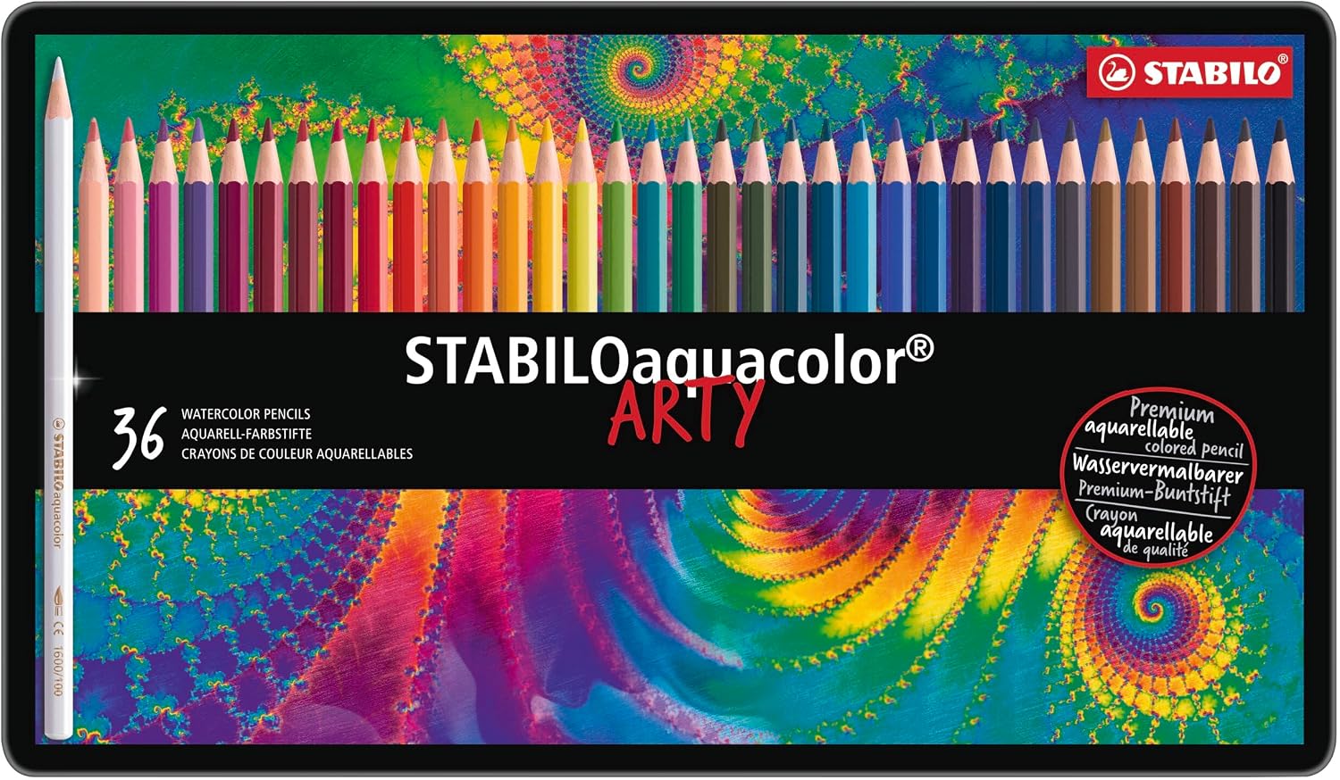 Detalle 2 de STABILO aquacolor ARTY 36er Metalletui – Wasservermalbare Buntstifte