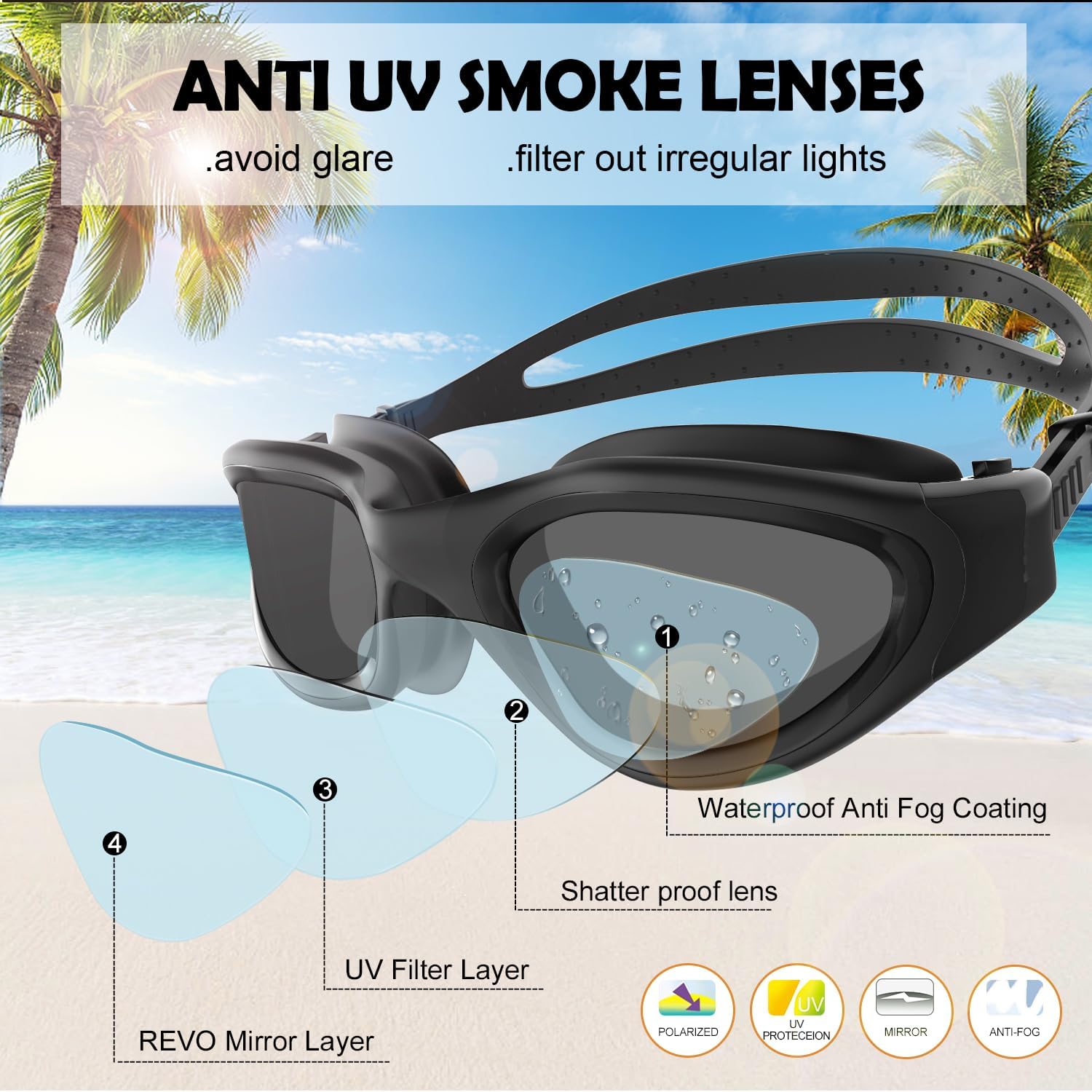 Thumbnail 1 de Winline Adult Swimming Goggles – Open Water anti-fog UV protection with easy adjust strap