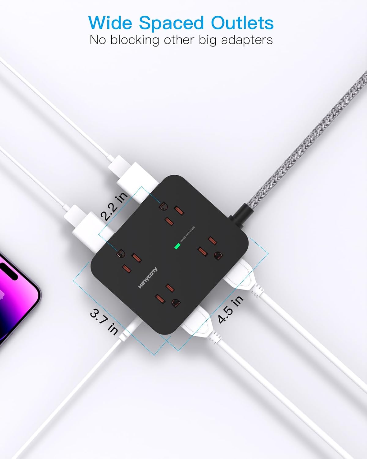 Detalle 2 de HANYCONY HN8U5WC2 Surge Protector Power Strip, 8 Outlets, 4 USB Ports