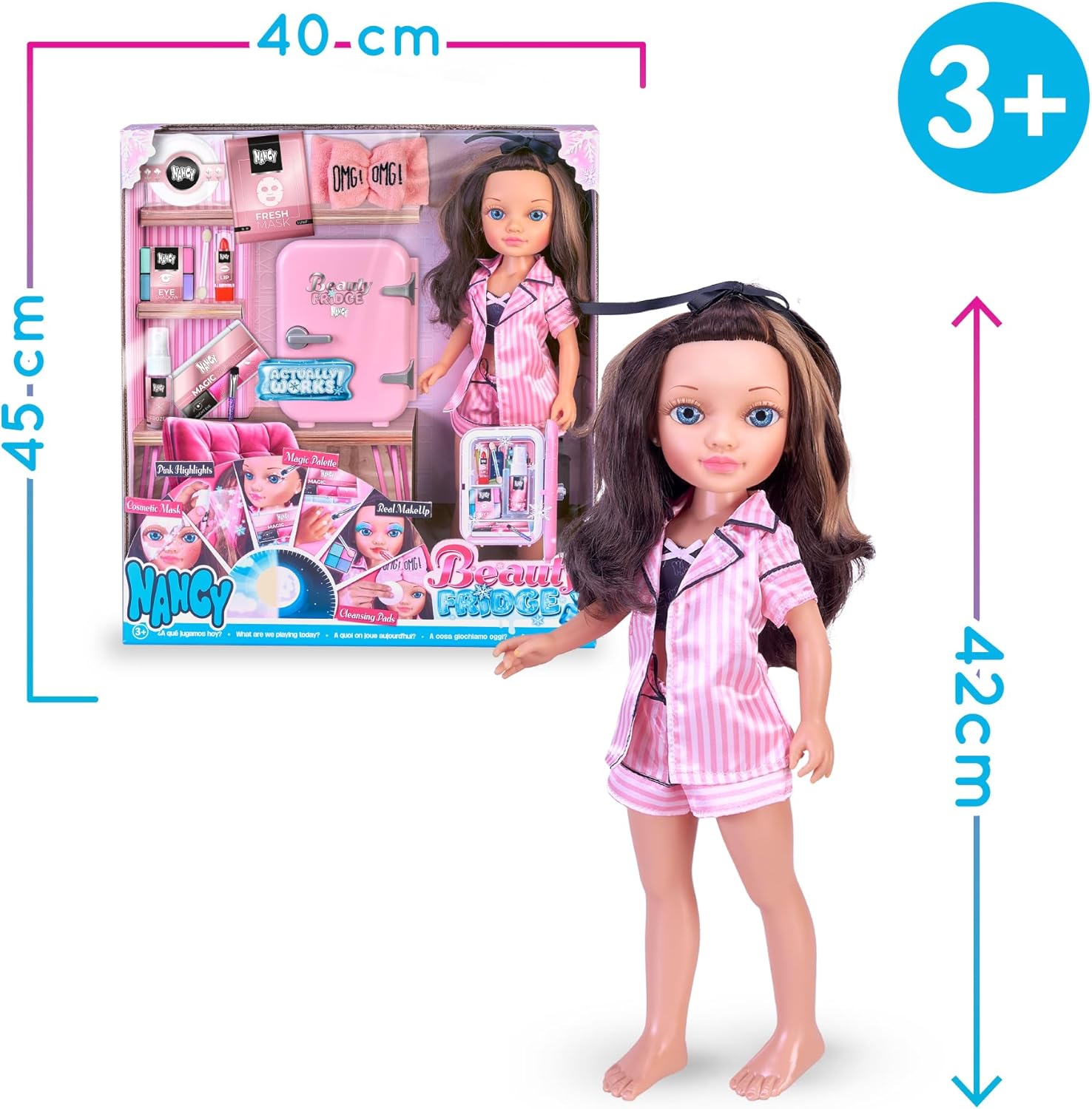 Detalle 2 de Nancy Beauty Fridge Famosa (NAC74000), frigorifero con accessori per trucco e routine beauty per bambine e bambini +3 anni
