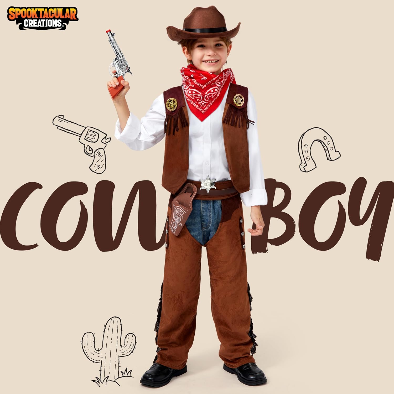 Detalle 2 de Spooktacular Creations Kids' Cowboy Costume Set, 8-Piece Polyester Outfit