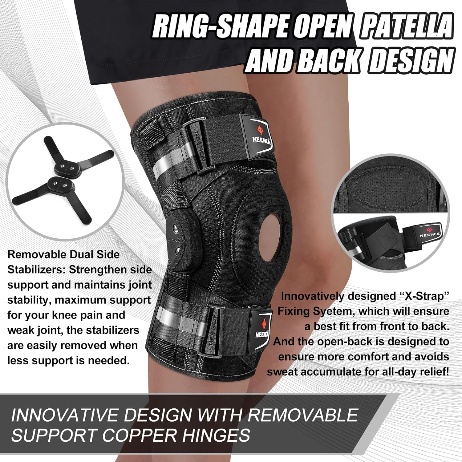 Detalle de NEENCA Professional Knee Brace with X-Strap: Open-Patella Medical Knee Support