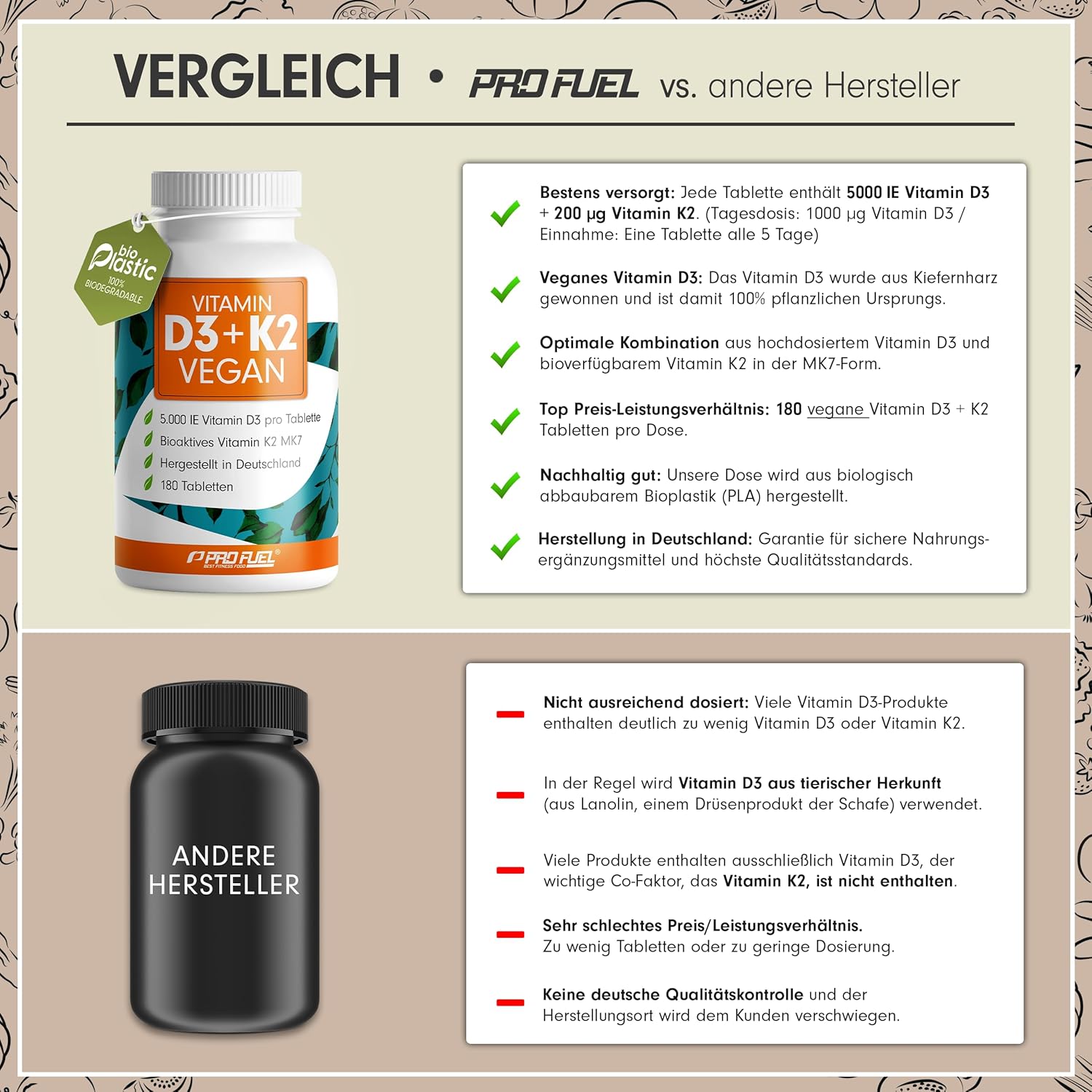Detalle de Vitamin D3 K2 VEGAN 180 Tabletten 💊