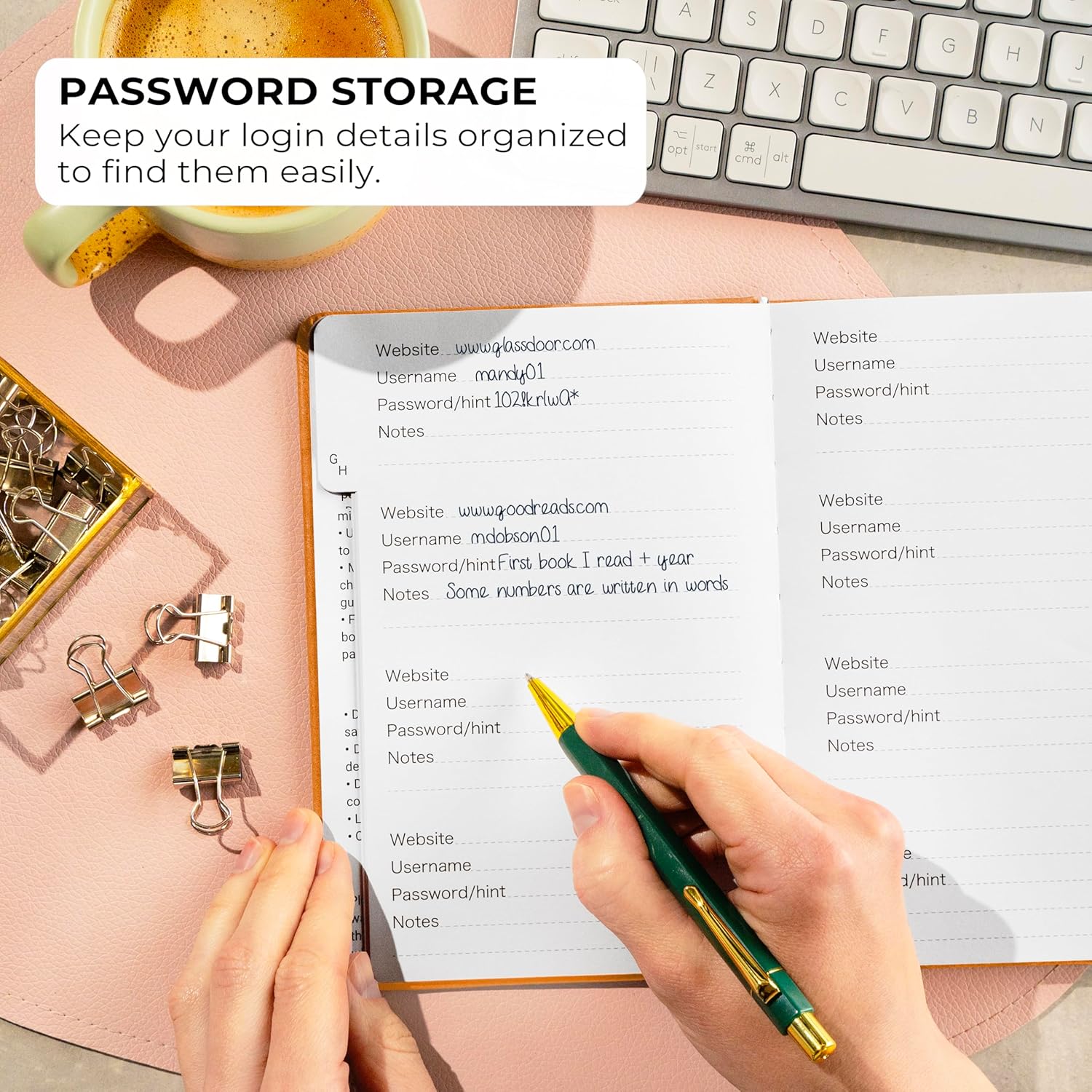 Thumbnail 2 de Clever Fox Password Book with Alphabetical Tabs (Medium) – Yellow password & internet address organiser logbook