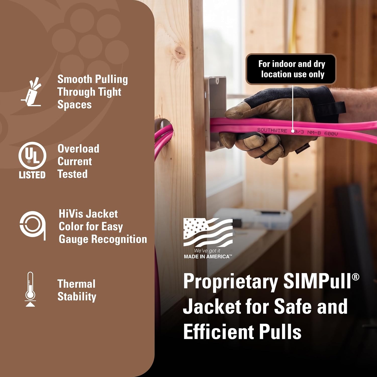 Detalle de Southwire Romex 63948526 SIMpull NM-B 10/3 100 ft Pink Cable