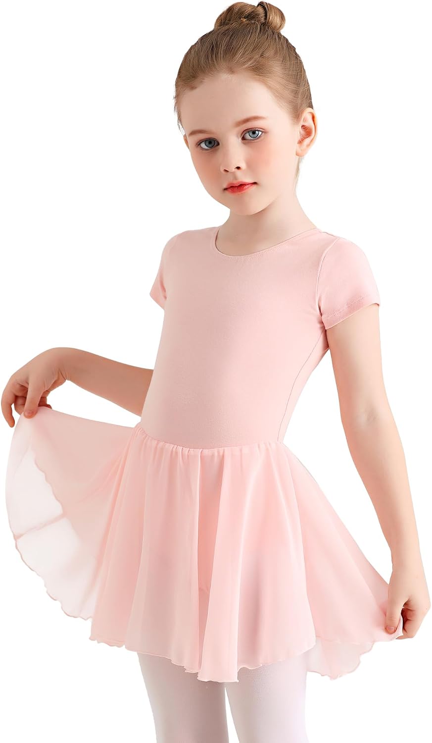 Detalle de Eisnnu Kinder Ballettkleidung Mädchen Baumwolle Kurzarm Tanzkleid mit Chiffon Rock, 2–11 Jahre