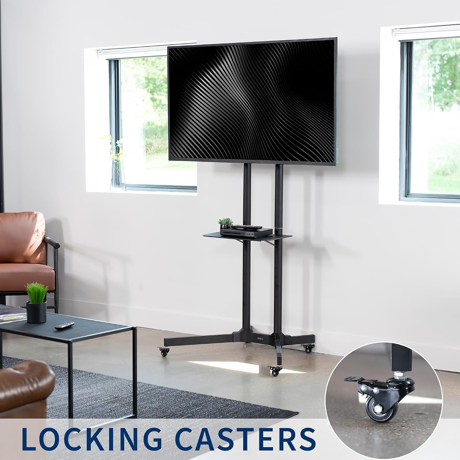 Detalle 2 de VIVO DGMT-4310-SRK001 Mobile TV Cart, 32–83-Inch, 50kg, Tilt, Locking Wheels