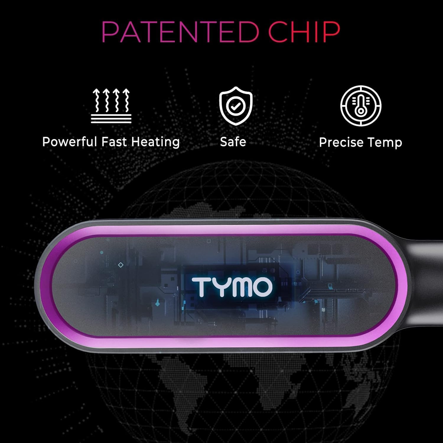 Detalle de TYMO Hair Straightener Brush UK (2-in-1 flat iron & hair brush) with 5 heat settings, black