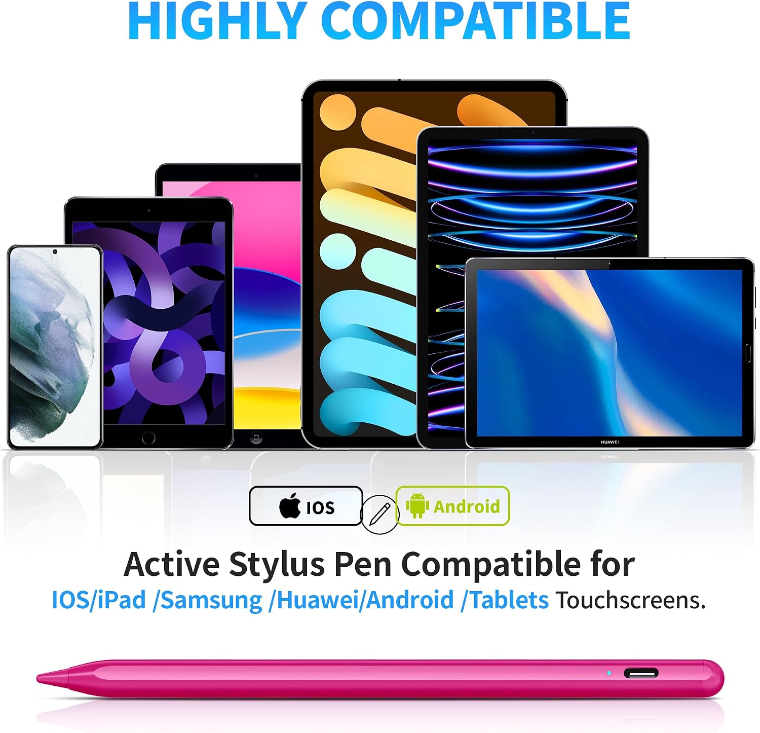 Thumbnail 6 de DRYMOKINI Stylus Pen (Active Stylus, USB‑C Rechargeable) for iPad/iPhone & Android Touch Screens, 1.5 mm Tip, Baby Pink