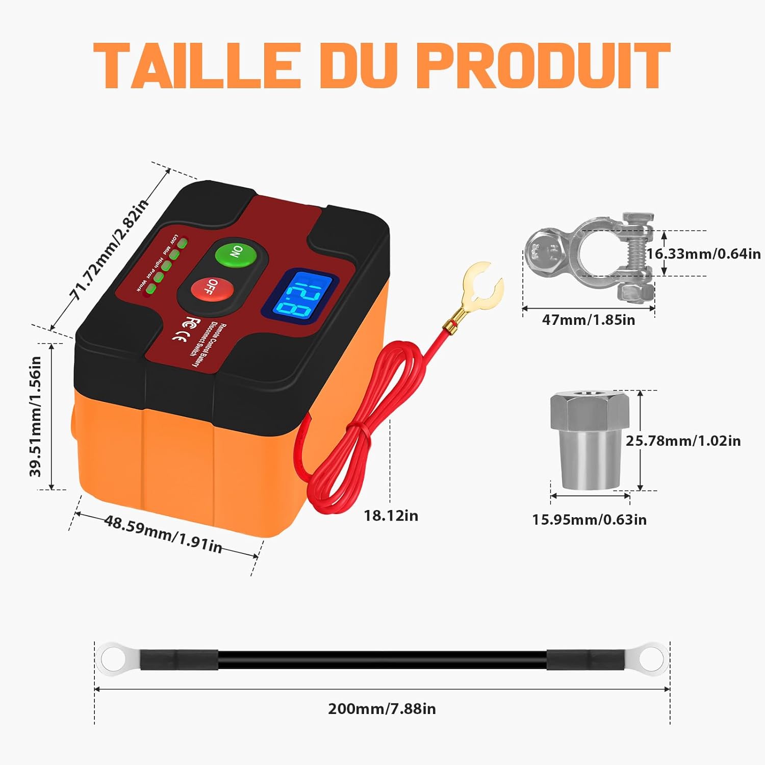 Detalle 2 de Coupe-circuit batterie 12V sans fil avec affichage LED et télécommande – Red