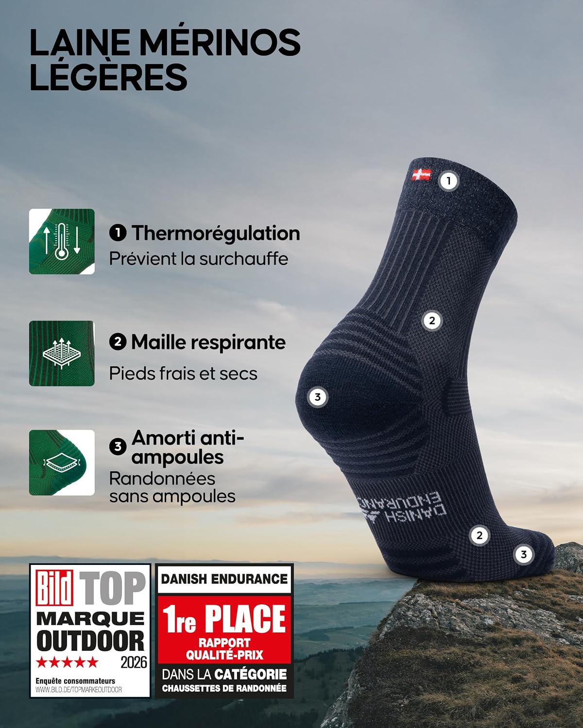 Detalle 2 de DANISH ENDURANCE Chaussettes Mérinos chaudes 3/5 paires
