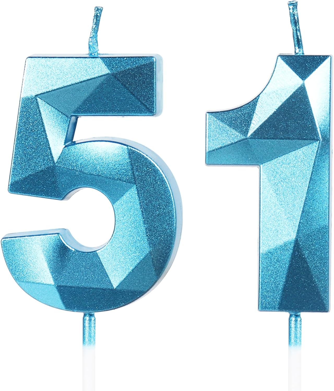 Yiran Sky Blue 51st Birthday Candles – Number 51 cake topper candles (blue)