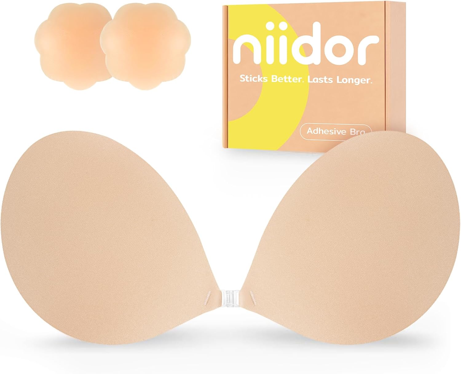 Detalle de Niidor Adhesive Strapless Deep V Push-Up Silicone Bra (Ultra Sticky, Reusable) — Backless & Strapless Dresses