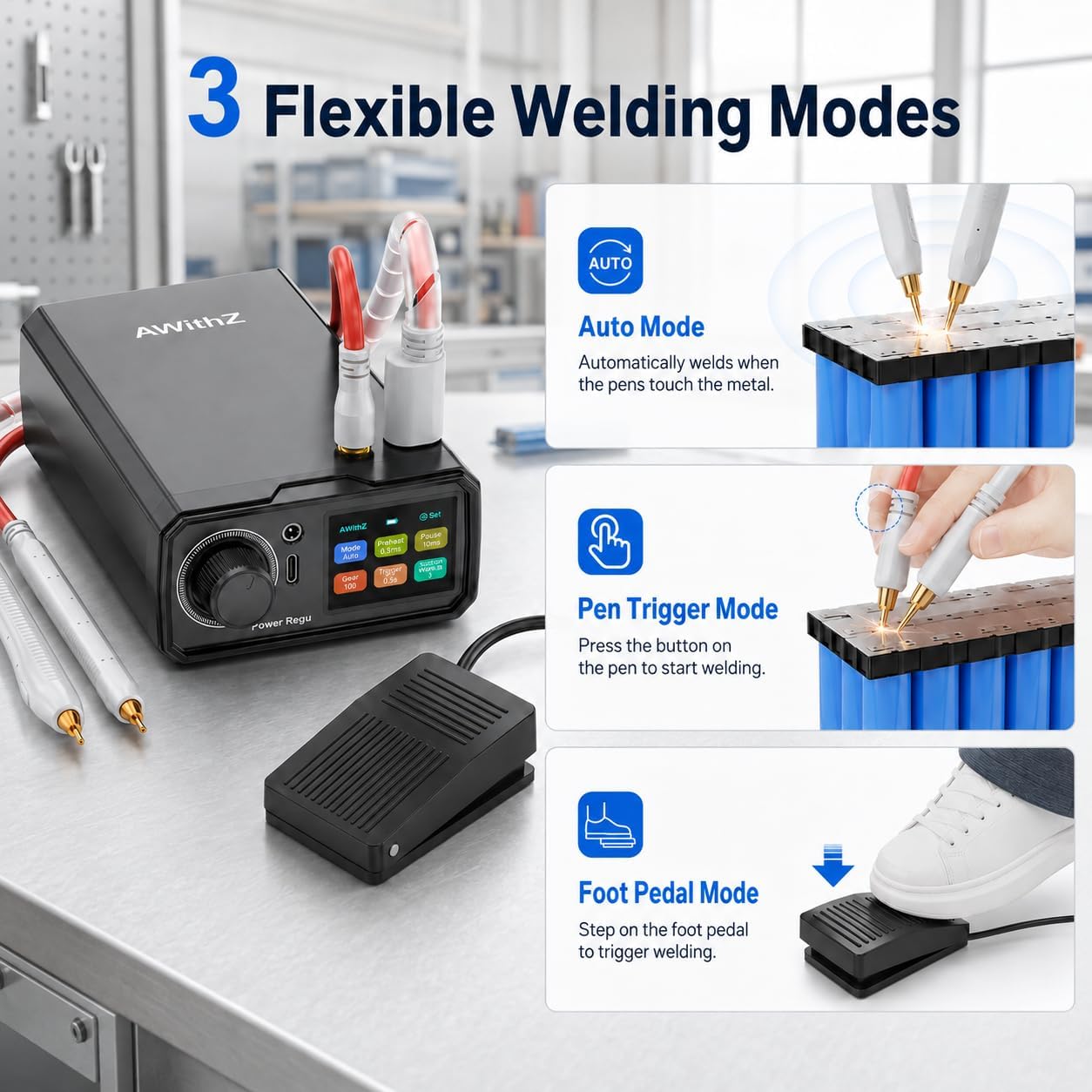 Detalle 1 de AWithZ Spot Welder 10000mAh, Dual Pulse