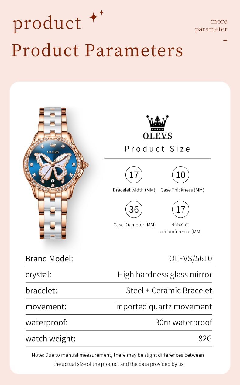 Thumbnail 5 de OLEVS Damen-Diamantuhr: Elegante Luxus-Armbanduhr aus Roségold mit Keramikglas