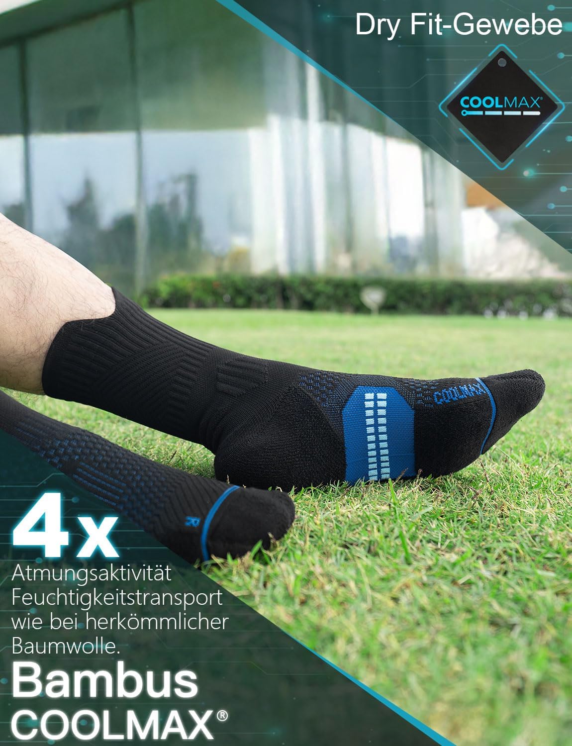 Detalle de Juclise Laufsocken Kompressions Wandern Bambus Coolmax – Anti‑Blasen, atmungsaktiv, 15–20 mmHg