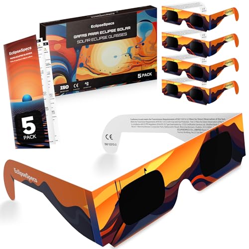 Detalle de Gafas Eclipse Specs: Pack de 3/5/10/25 gafas para observación solar con certificación ISO 12312-2 y CE