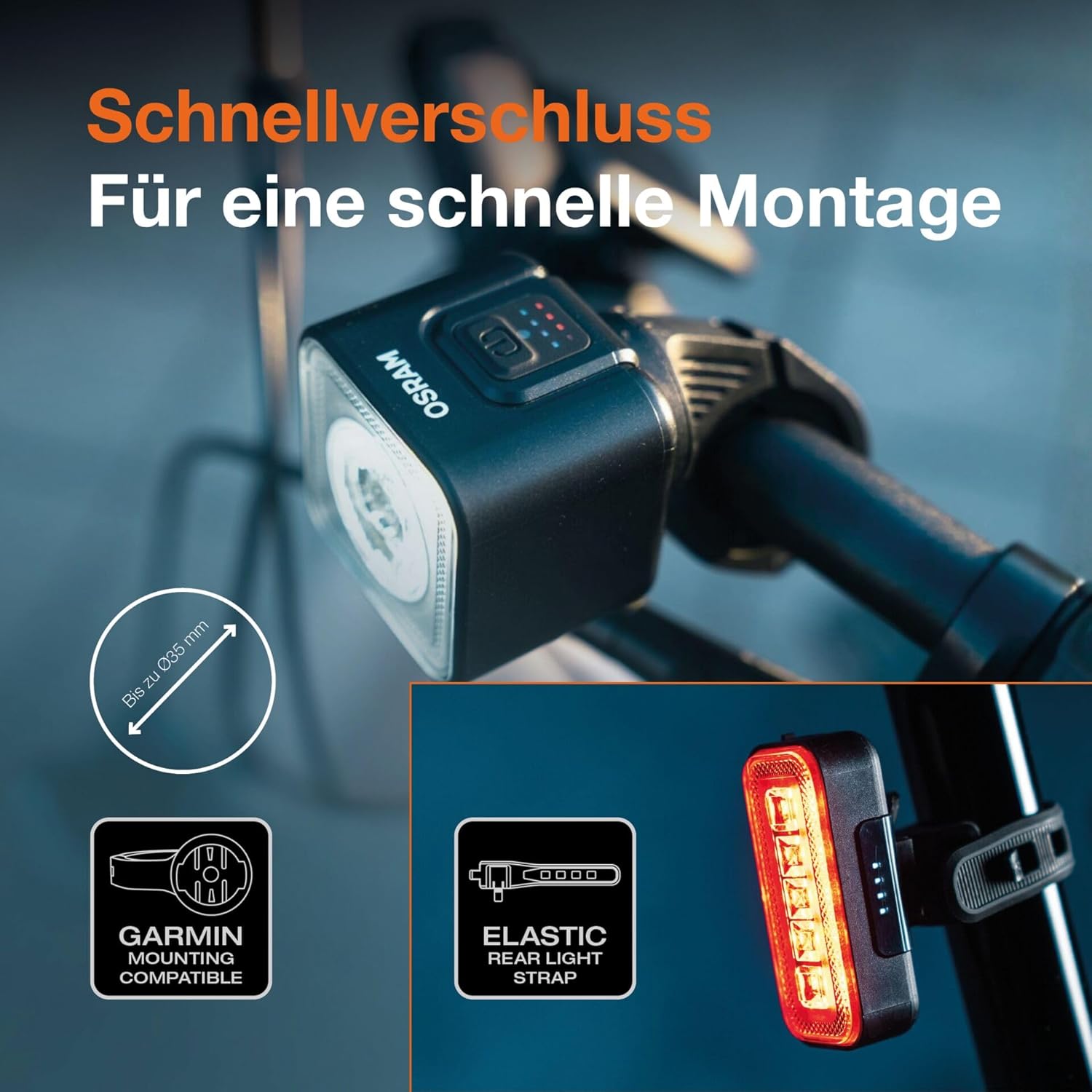 Thumbnail 3 de OSRAM LEDsBIKE COMPACT 100 Set – wiederaufladbares Fahrradlicht-Set mit Bremslicht, StVZO-konform