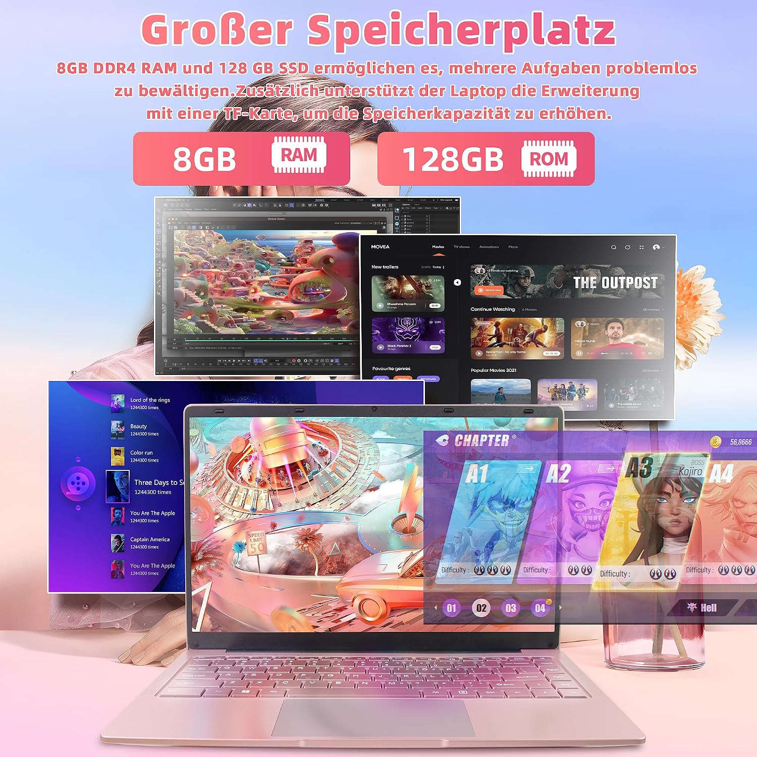 Detalle 1 de Fsjun 14 Zoll Laptop Roségold mit FHD