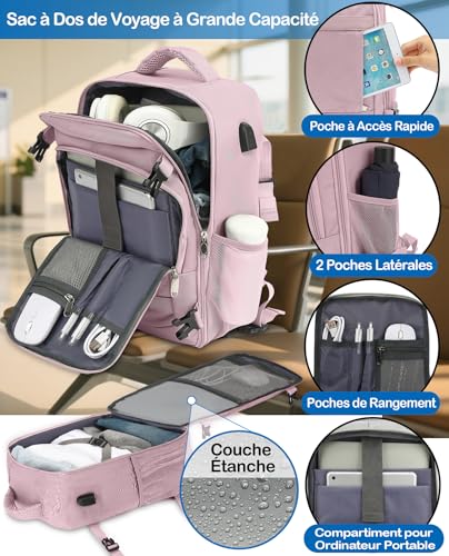 Thumbnail 3 de KLOSTAIN Sac à Dos Voyage Cabine Avion 45x36x20 cm – 30 L, pour ordinateur 14 pouces (Rose poudré)