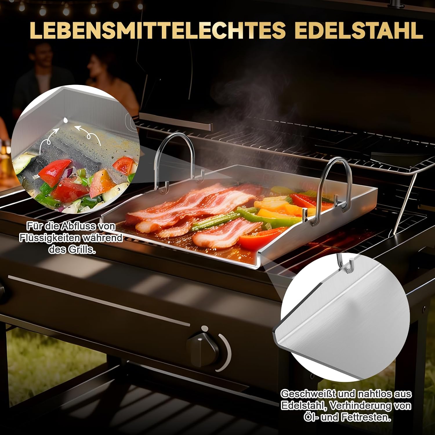 Detalle de Camxon Universelle Edelstahl Plancha Grillplatte 40.5×31 cm – 5 mm, Fettablauf, spülmaschinenfest inkl. Spachteln