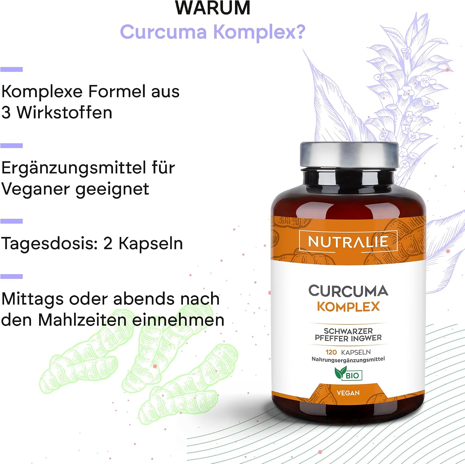 Thumbnail 2 de Kurkuma Kapseln Ingwer Pfeffer 1.420 mg