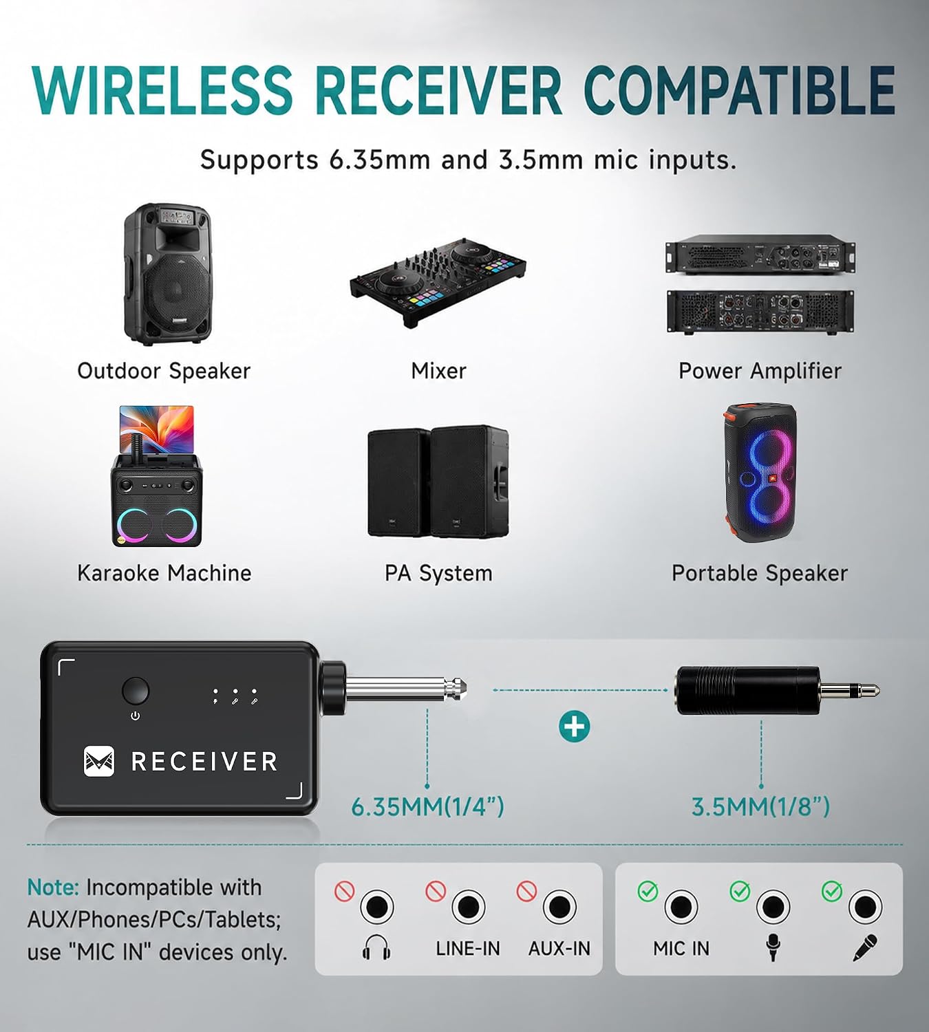 Detalle de ECHOMUSSY YA-09 Dual Wireless Karaoke Microphones, All-Metal 2.4GHz