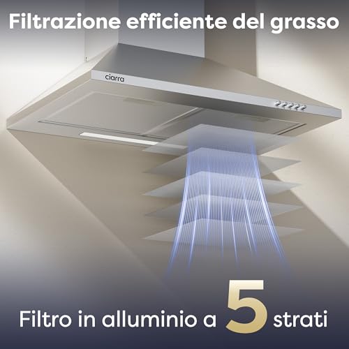 Thumbnail 7 de CIARRA CBCS6201 Cappa Aspirante 60 cm – Classe A++, 404 m³/h, 60 dB, Argento