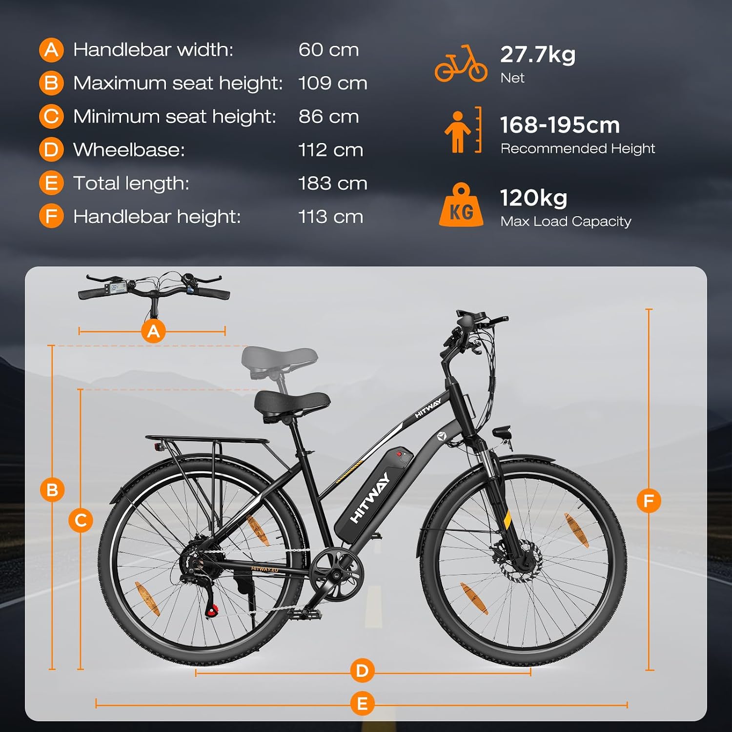 Thumbnail 6 de HITWAY 27,5"/28" E-Bike Trekkingrad mit 36V 13Ah Akku, 250W Motor und 7 Gängen (Pedelec)