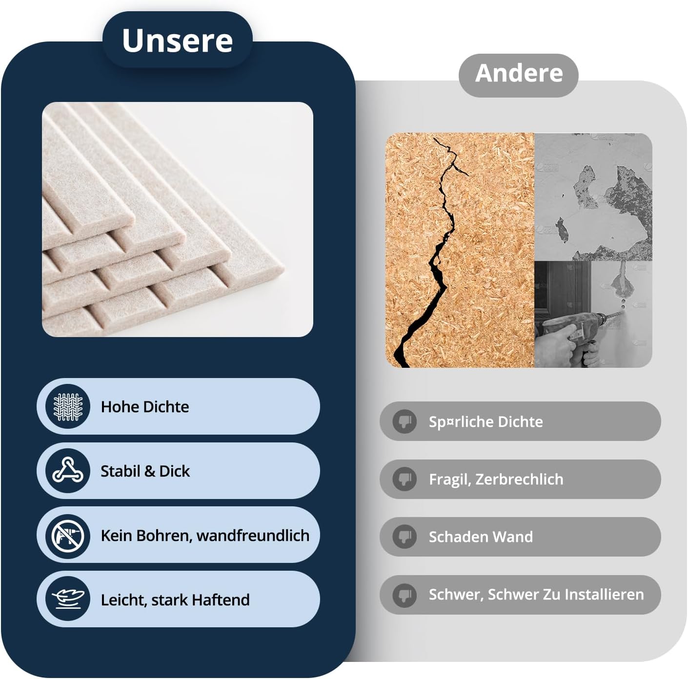 Detalle de Woovio große Filz Pinnwand selbstklebend 120×90 cm (12er-Set) inklusive Klebepads – helles Kamel