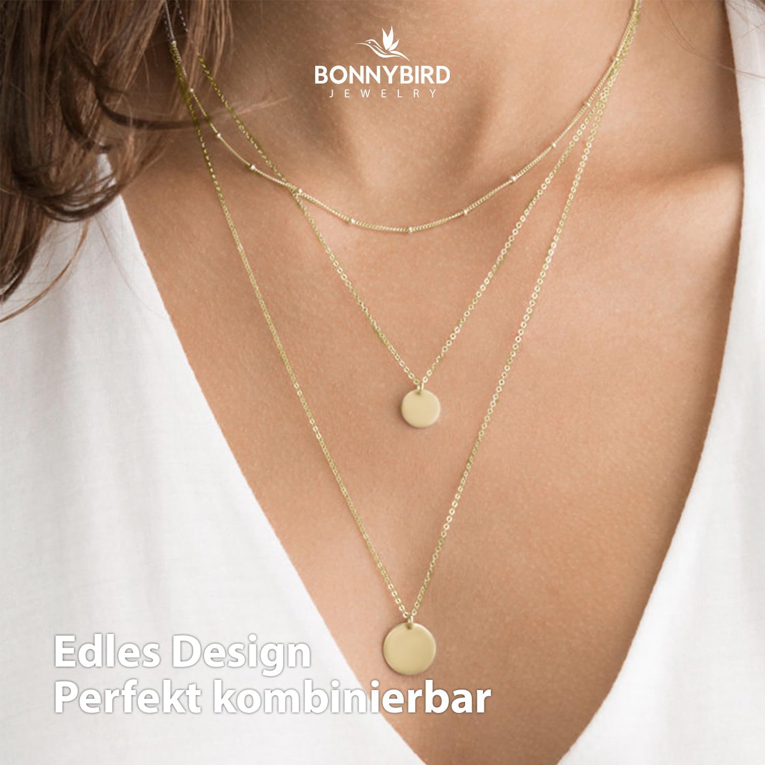 Detalle de BONNYBIRD BonnyDots Wasserfeste Edelstahl-Halskette für Damen – 100% wasserfest, nickelfrei & einstellbar (38–43 cm)