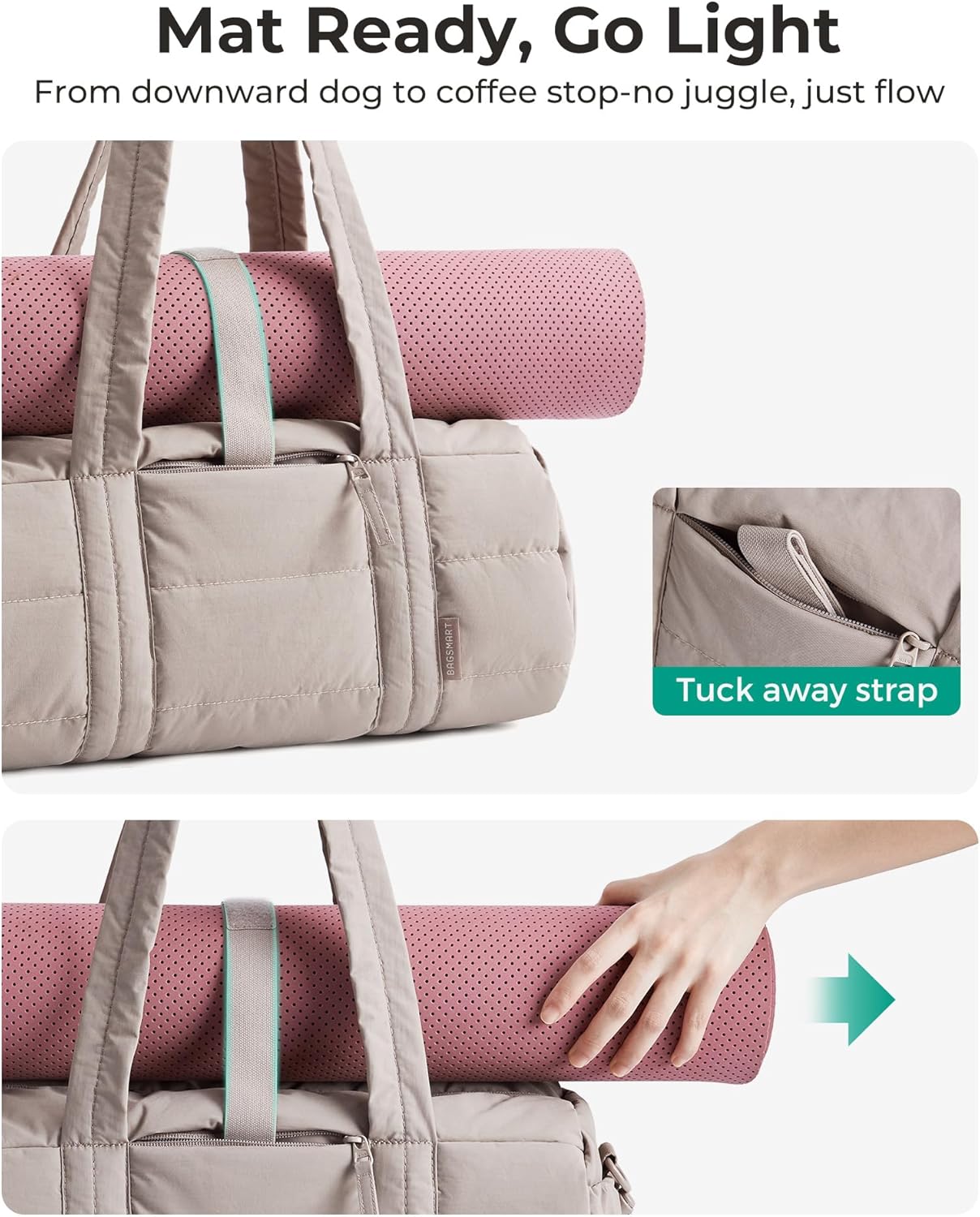 Thumbnail 1 de bagsmart Reiki Sporttasche für Damen (Rolltop) – Yogamatten-Reisetasche mit Nass- und Trockenfach, 18 l, Rosa