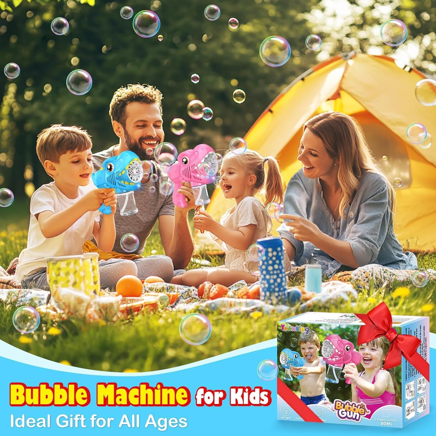 Detalle de Yunaking Bubble Machine Gun 2-Pack: Rechargeable Dinosaur Toy for Kids Ages 4–8
