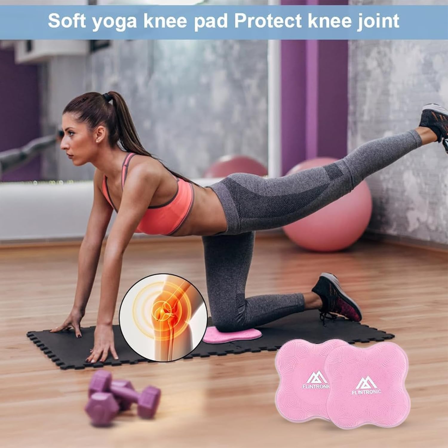 Thumbnail 4 de Flintronic Yoga Genouillère (2 pièces) avec tapis antidérapants et bandes de résistance pour protéger genoux, coudes et poignets