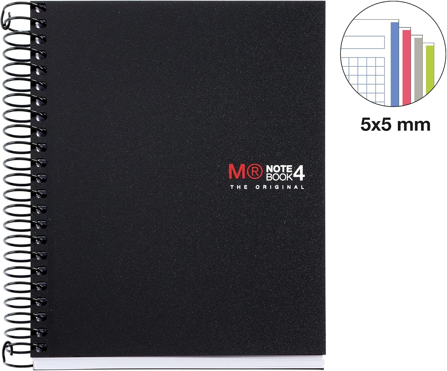 Detalle 2 de Miquelrius spiralanteckningsbok A6, 5 mm rutnät och svart PP-omslag