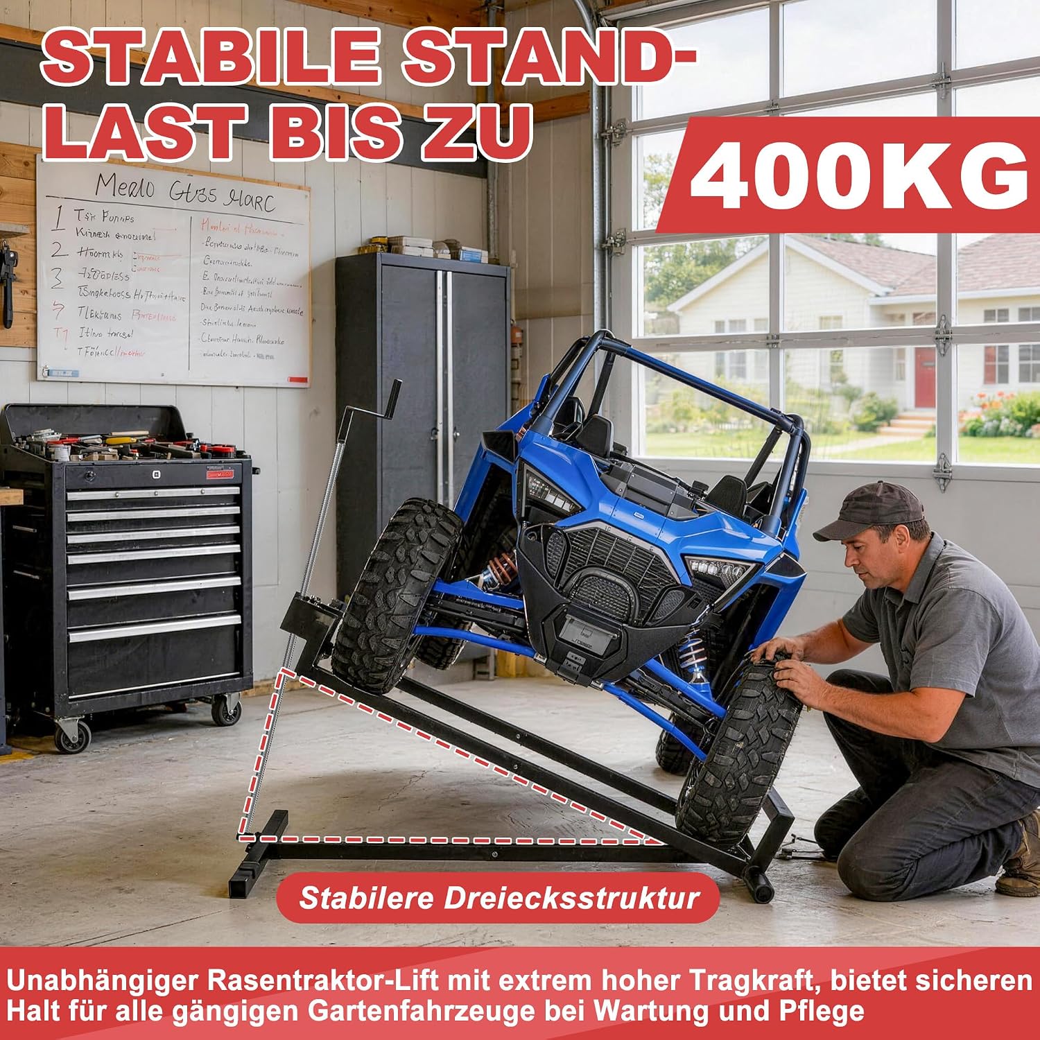 Detalle 1 de LZQ LZQ-(YY10138BK) Lawn Tractor Lift, Steel, 400 kg Capacity, 5–60 cm Height