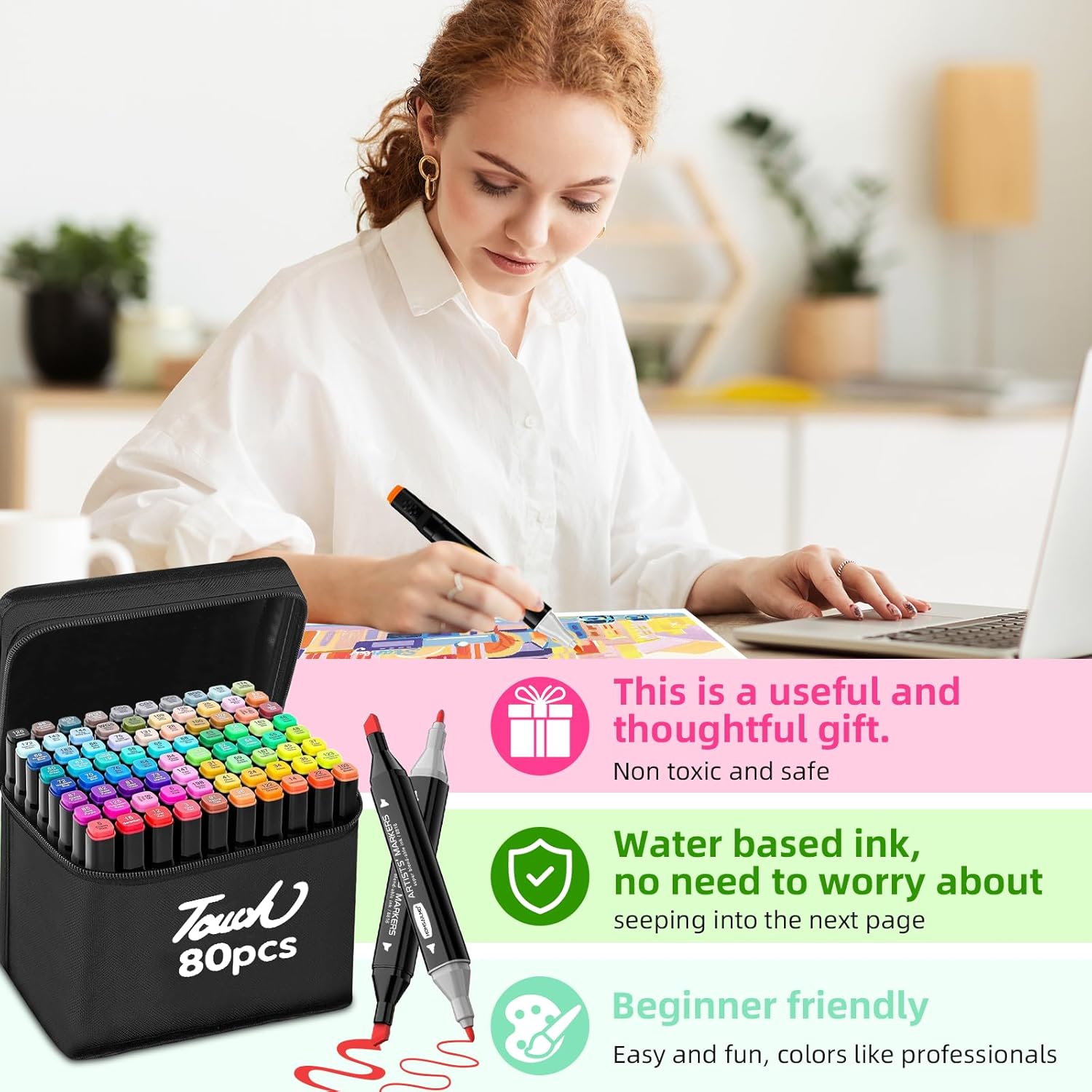 Thumbnail 6 de HOMESILMO 80-Colour Alcohol Markers Set: Double-Point Precision for Creative Adults