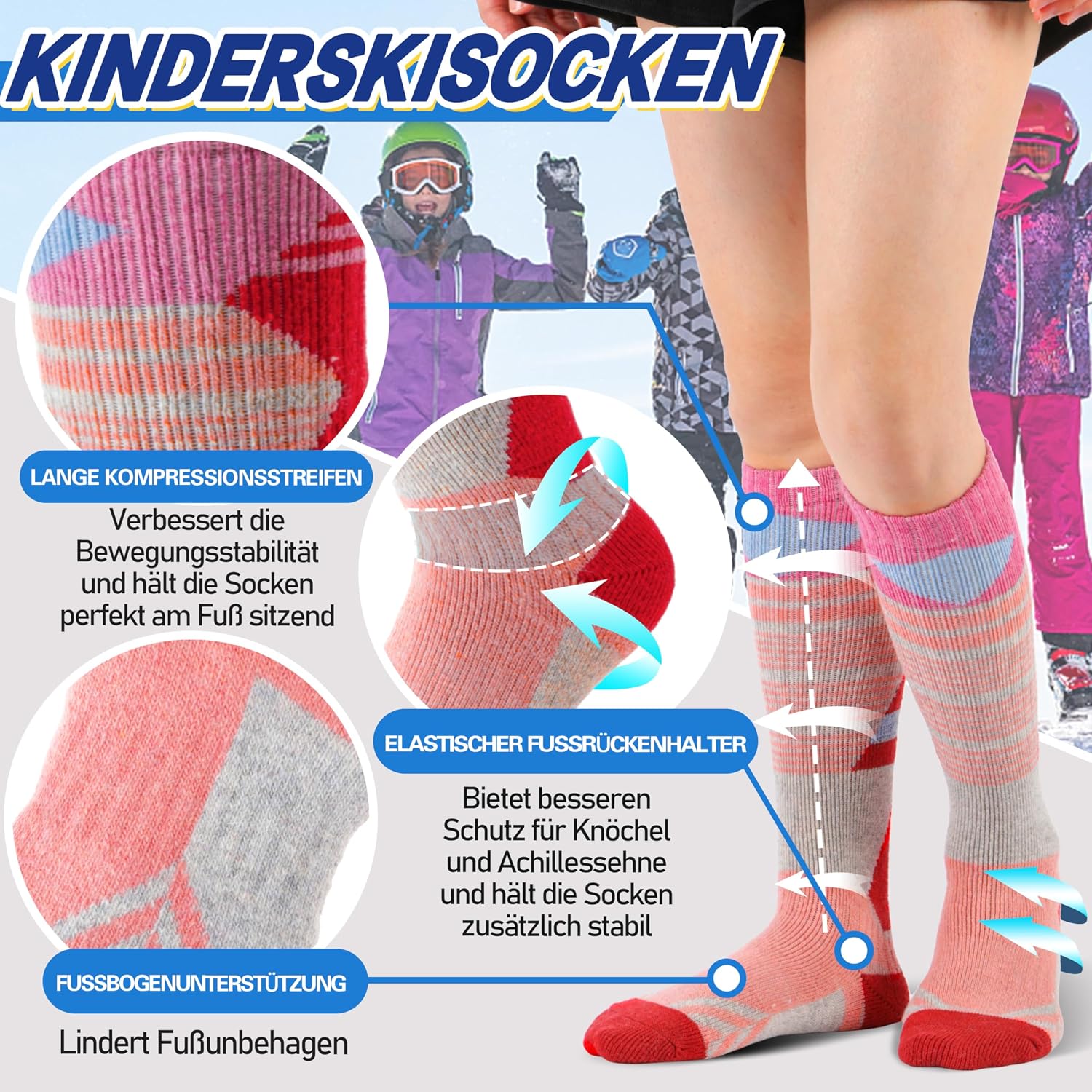 Detalle 2 de ANTSANG Merino Skisocken Kinder 3 Paar