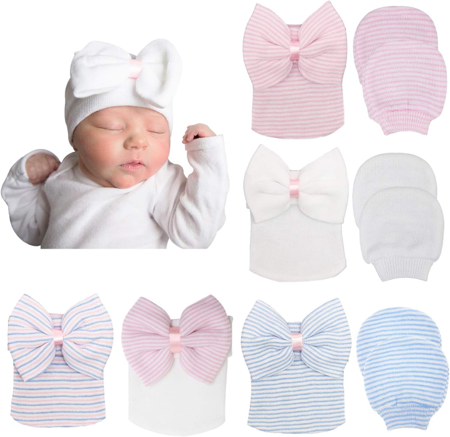 Thumbnail 6 de DRESHOW Newborn Hat and Mittens Set (5 Hats & 3 Pairs), 0–3 Months
