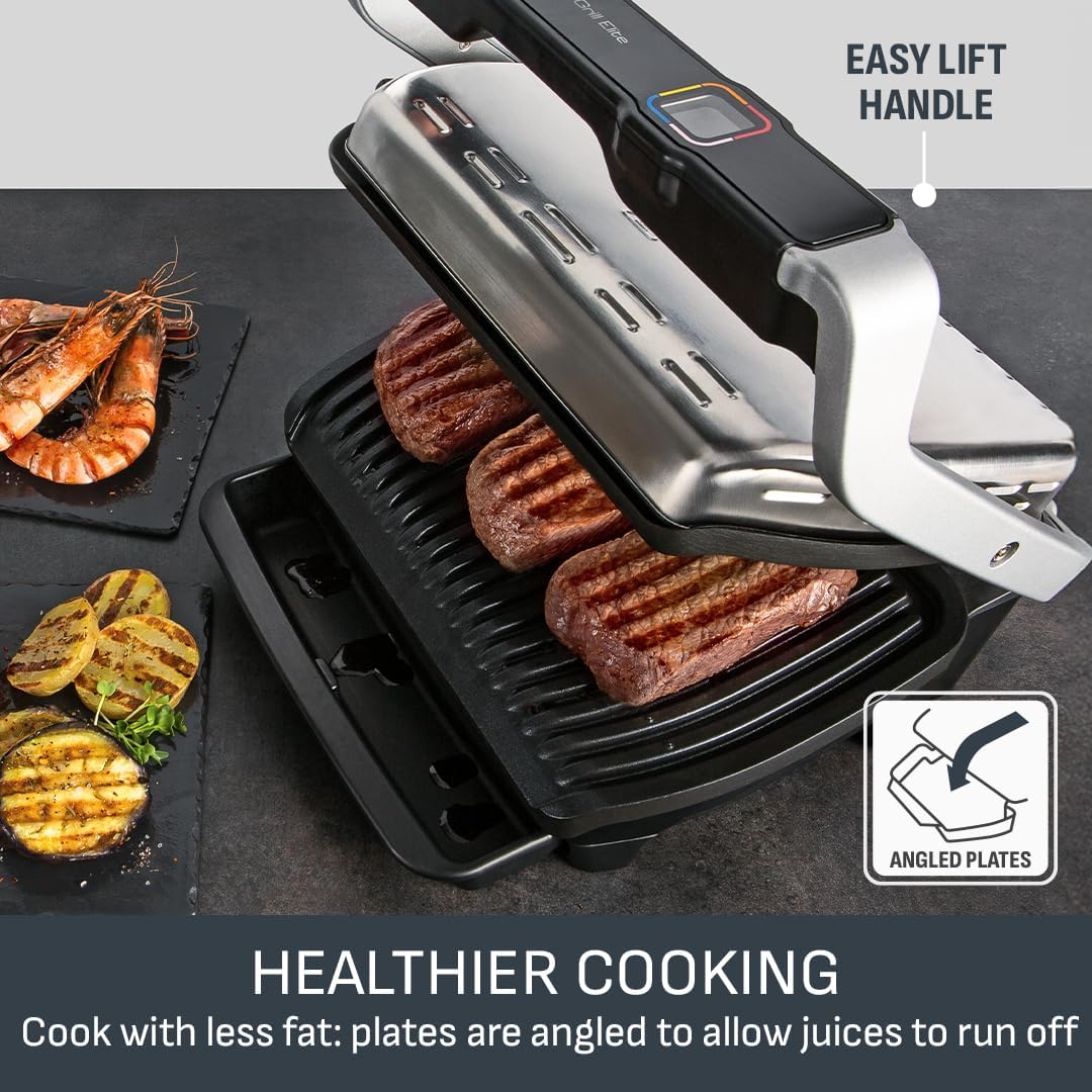 Thumbnail 4 de Tefal OptiGrill Elite GC750D40 stainless steel with 12 cooking programmes and removable non-stick plates