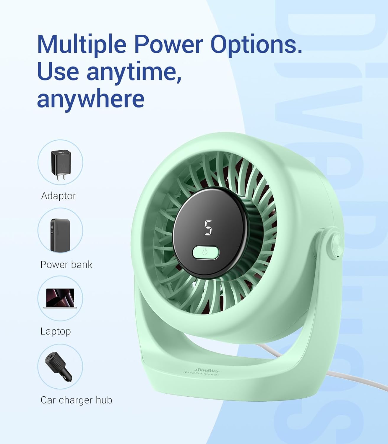 Thumbnail 3 de Diveblues TurboBreeze Portable Turbo Desk Fan (5-inch) — USB mini desk fan with LED display and 360° adjustment